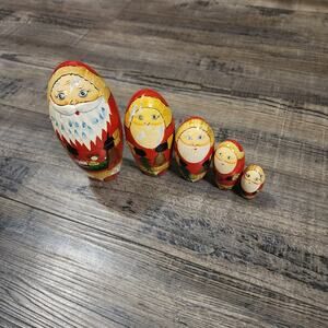 Vintage Santa wooden Nesting Dolls see pics for wear E